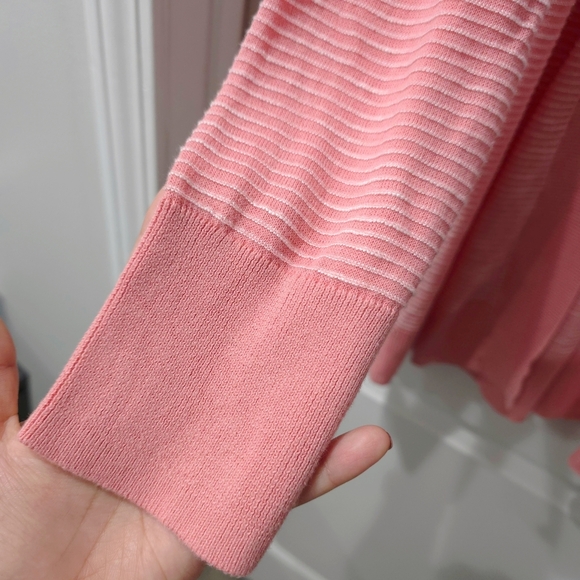 GAP Textured Longline Open-Front Striped Soft Coral Pink Cardigan Sweater, M - Picture 5 of 12